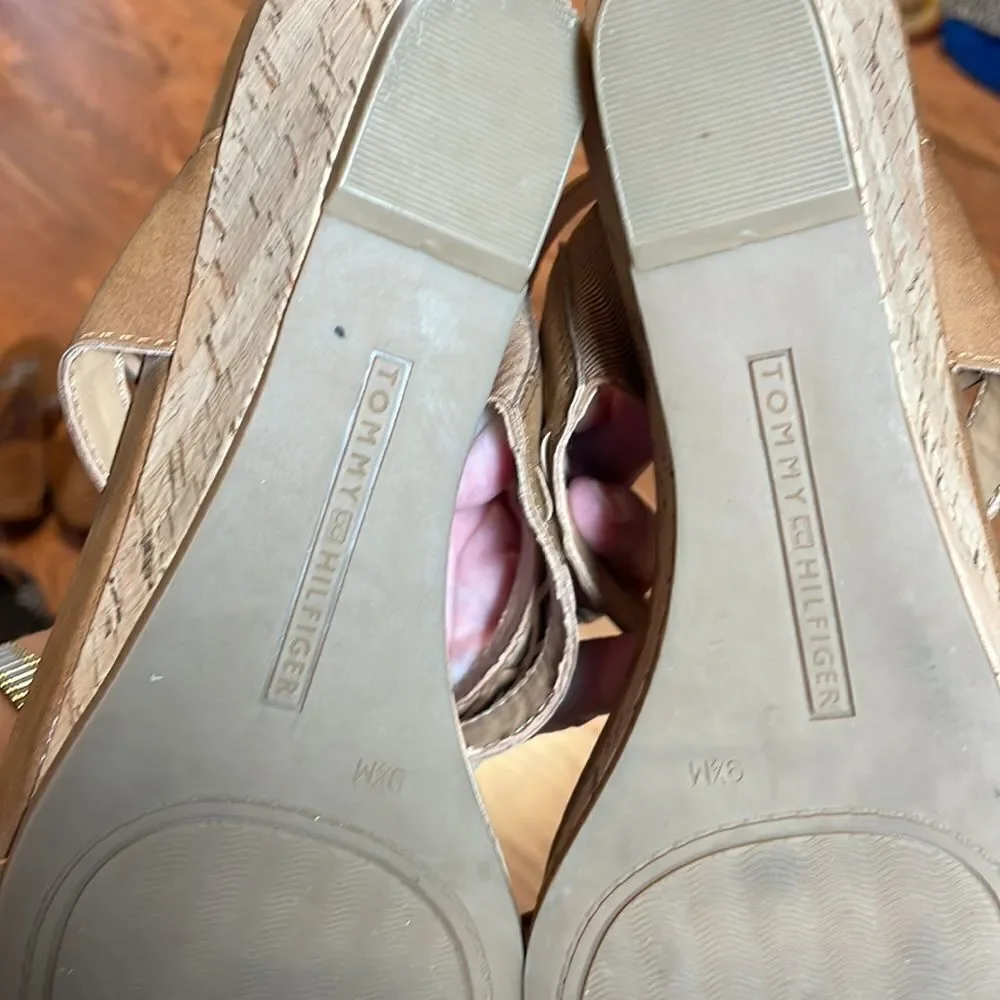 Tommy Hilfiger Heels Sandals, Wedge, Brown, Tan, 9.5